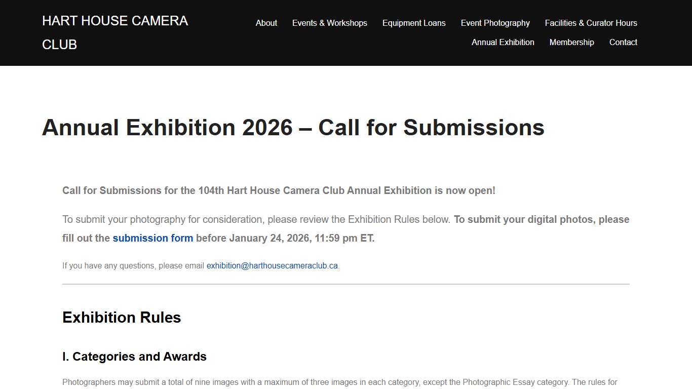 Annual Exhibition 2026 – Call for Submissions – Hart House Camera Club